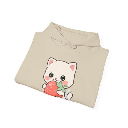 Kawaii Cat Strawberry Hoodie, Cute Chibi Cat Sweatshirt