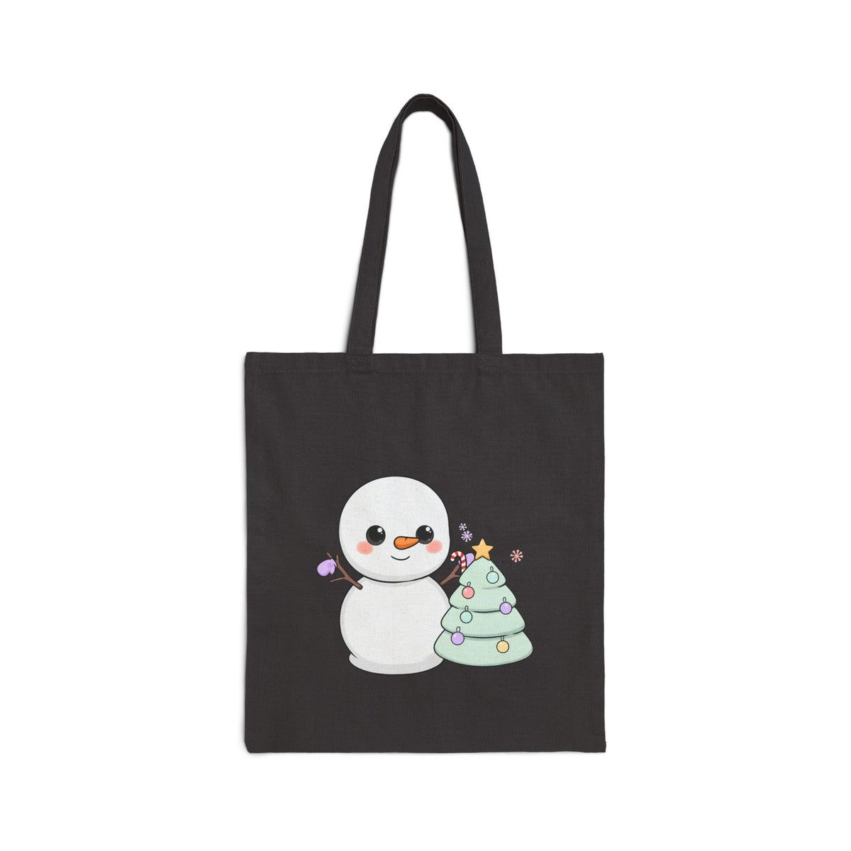 Kawaii Snowman Christmas Tote Bag, Cute Holiday Cotton Canvas