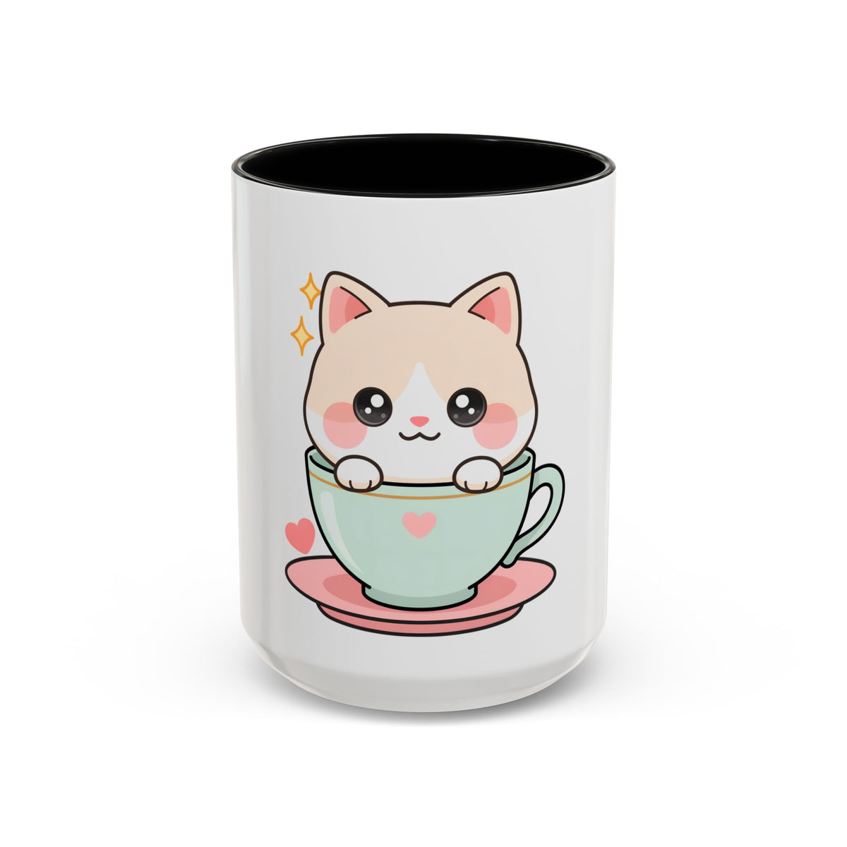 Kawaii Cat Coffee Mug, Cute Cat in Teacup Accent Mug