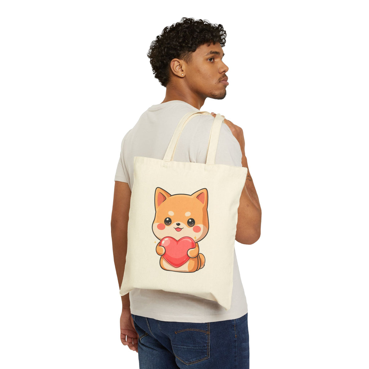 Shiba Inu Valentine Tote Bag, Cute Kawaii Heart Gift