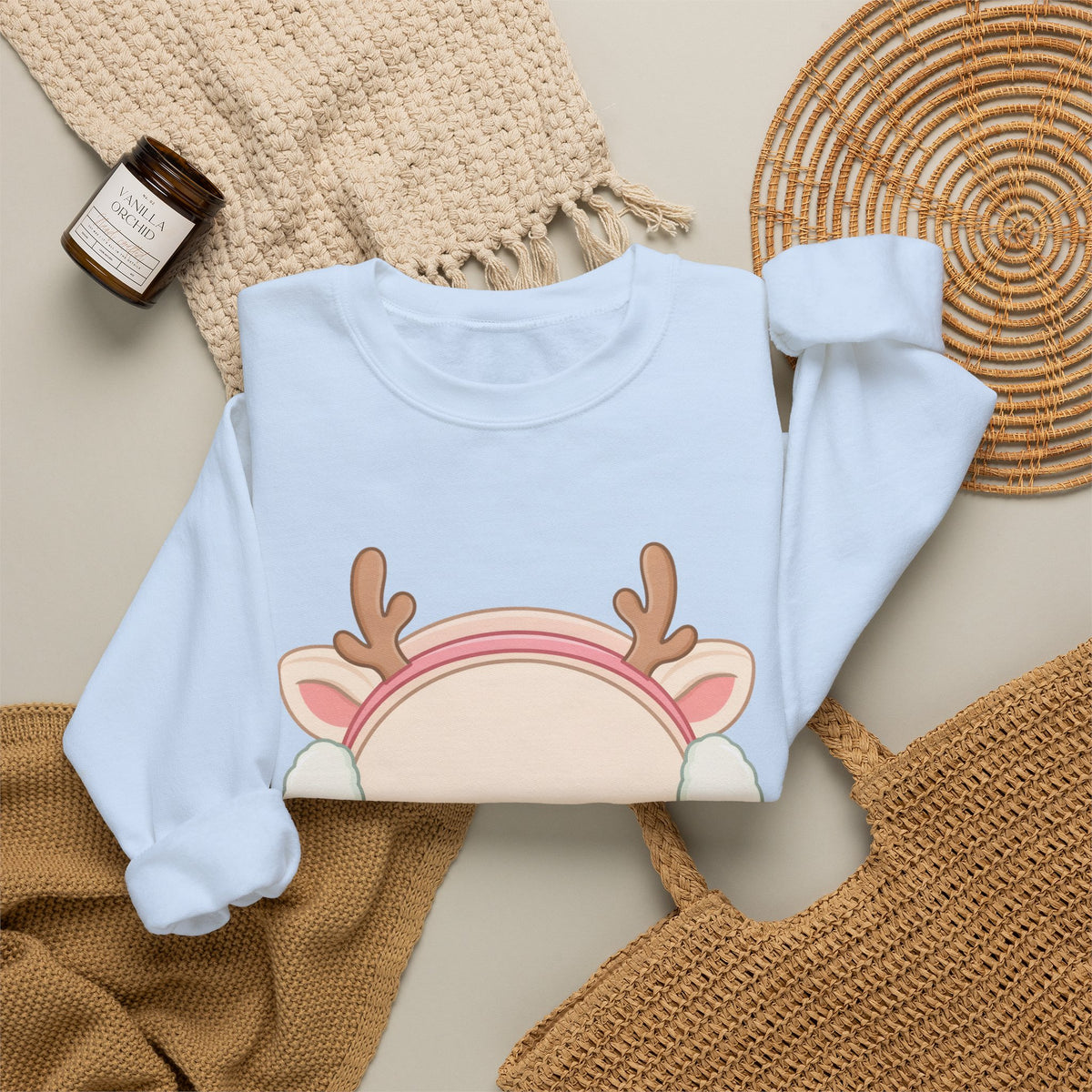 Kawaii Reindeer Sweatshirt, Cute Winter Crewneck