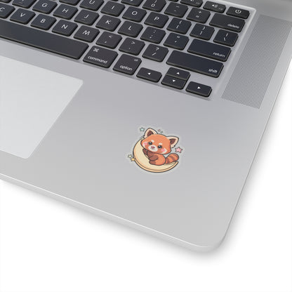 Red Panda Moon Sticker, Cute Kawaii Kiss-Cut Vinyl
