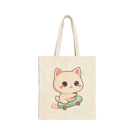 Kawaii Skateboard Cat Tote Bag for Cat Lovers