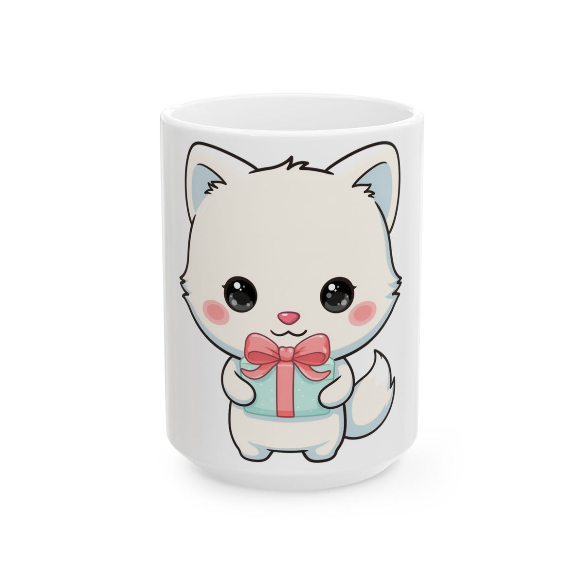 Kawaii Arctic Fox Mug with Gift Box, Cute Ceramic Cup