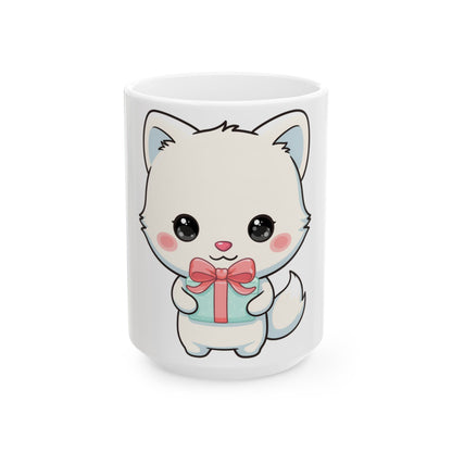 Kawaii Arctic Fox Mug with Gift Box, Cute Ceramic Cup