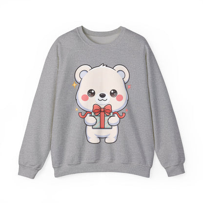 Kawaii Polar Bear Sweatshirt, Cute Gift-Giving Cub