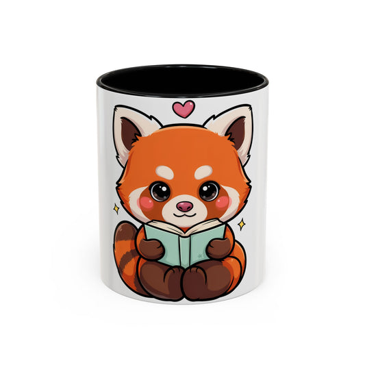 Red Panda Reading Mug, Cute Kawaii Accent Coffee Mug