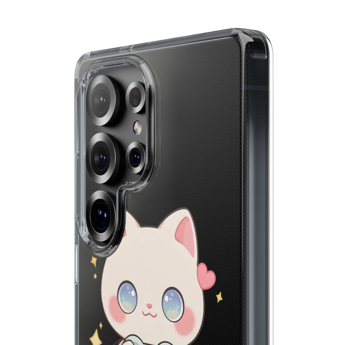Kawaii Gamer Cat Clear Phone Case for Gaming Fans