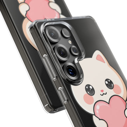 Kawaii Cat Phone Case with Heart, Clear Impact-Resistant