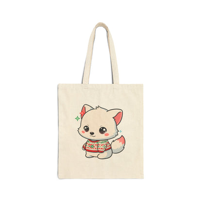 Kawaii Arctic Fox Christmas Tote Bag