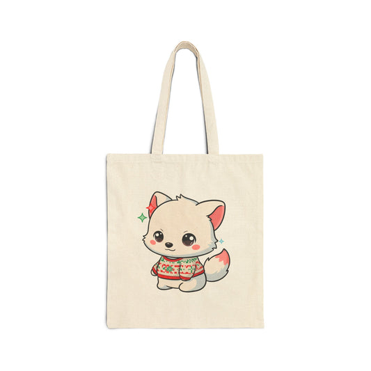 Kawaii Arctic Fox Christmas Tote Bag