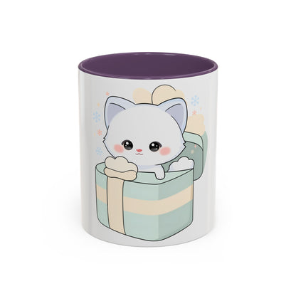 Kawaii Arctic Fox Mug, Cute Gift Box Accent Coffee Mug