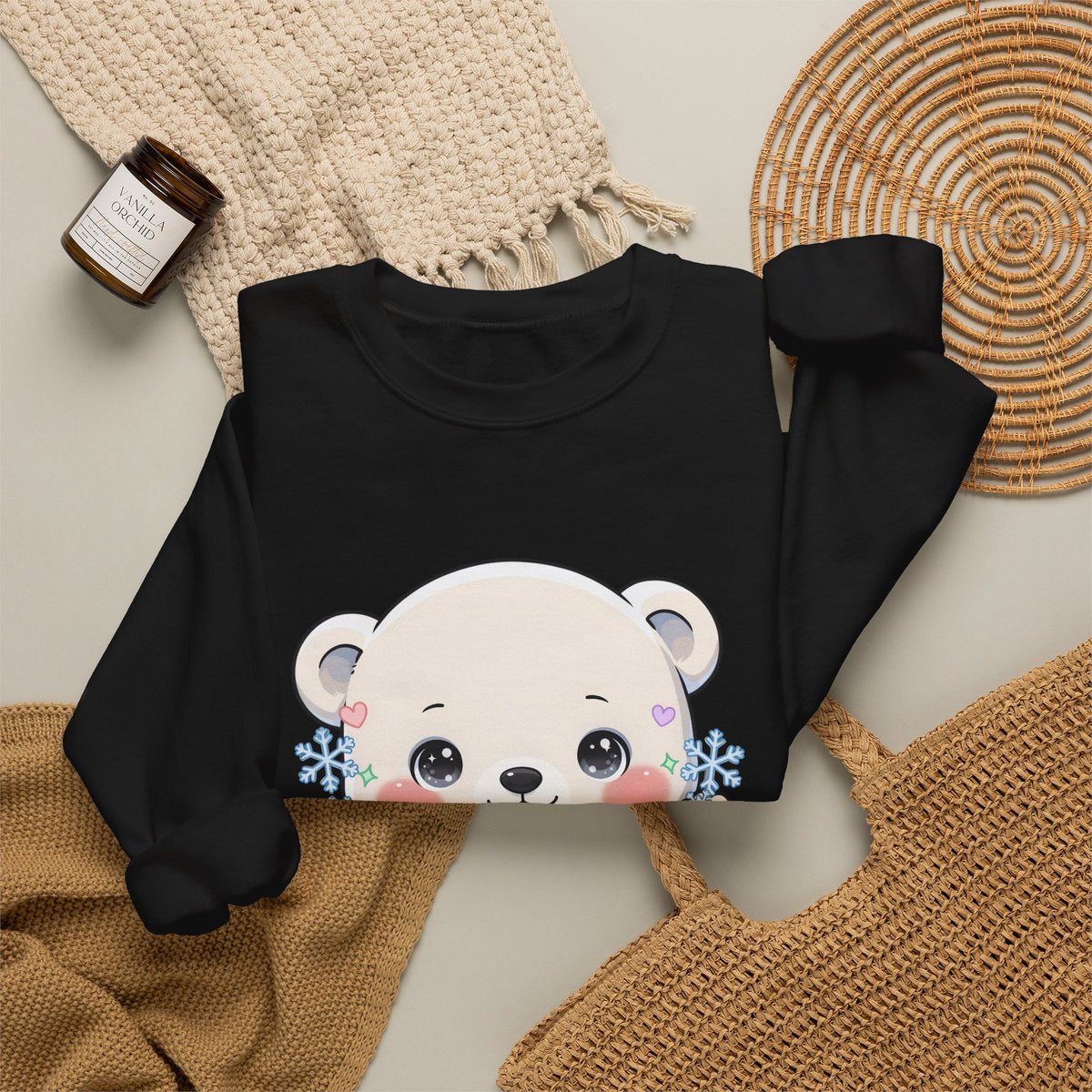 Kawaii Polar Bear Sweatshirt, Cute Snowflake Crewneck