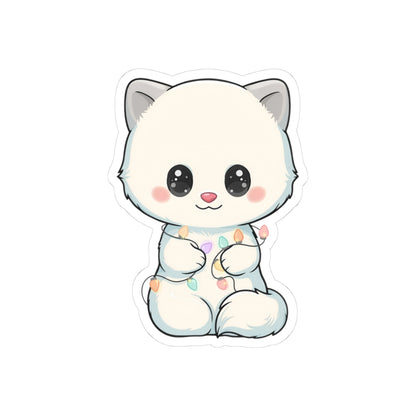 Kawaii Arctic Fox Sticker with Fairy Lights