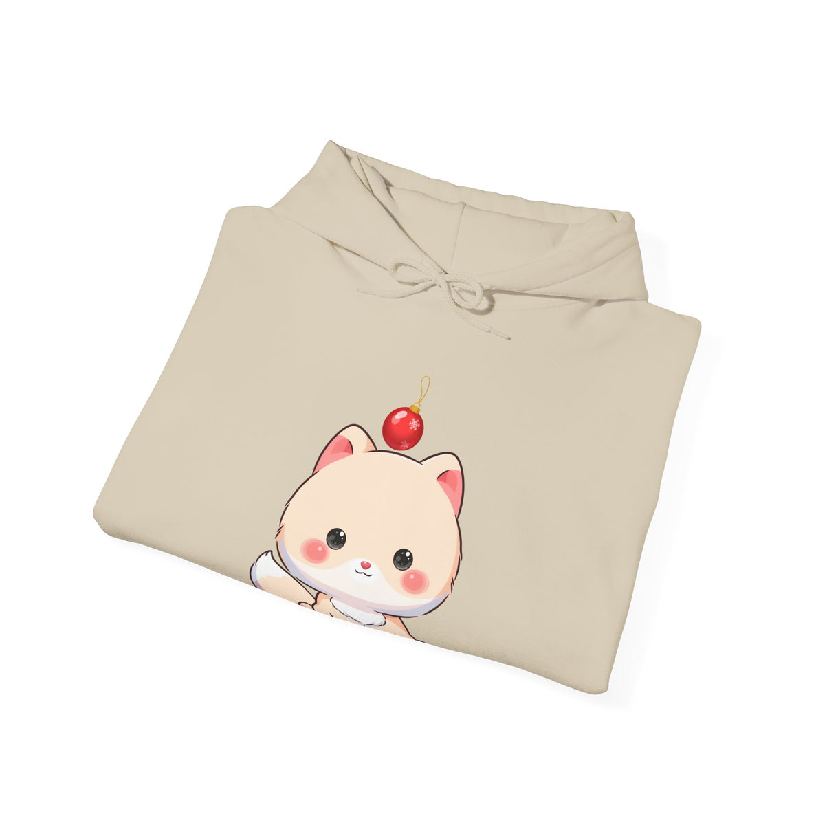 Kawaii Arctic Fox Christmas Hoodie, Unisex Heavy Blend