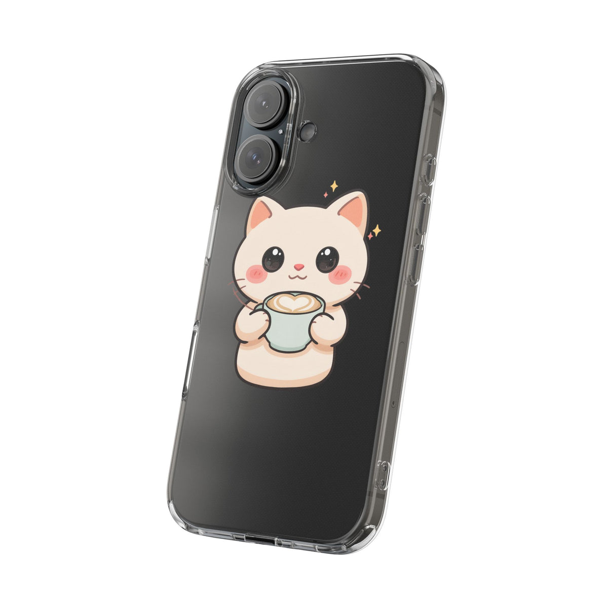 Kawaii Cat Latte Phone Case, Clear Impact-Resistant