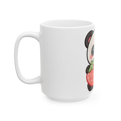 Kawaii Panda Mug with Strawberry | Cute Ceramic Mug