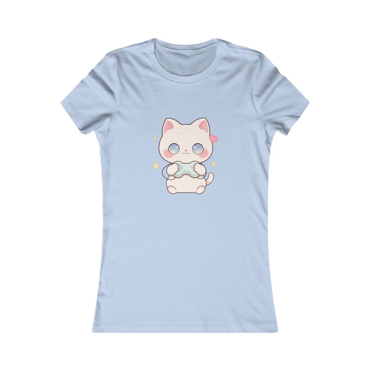 Kawaii Gamer Cat Women's Tee for Cozy Gaming Fans