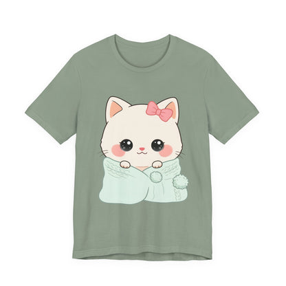 Kawaii Cat T-Shirt, Cozy Blanket Kitty for Cat Lovers