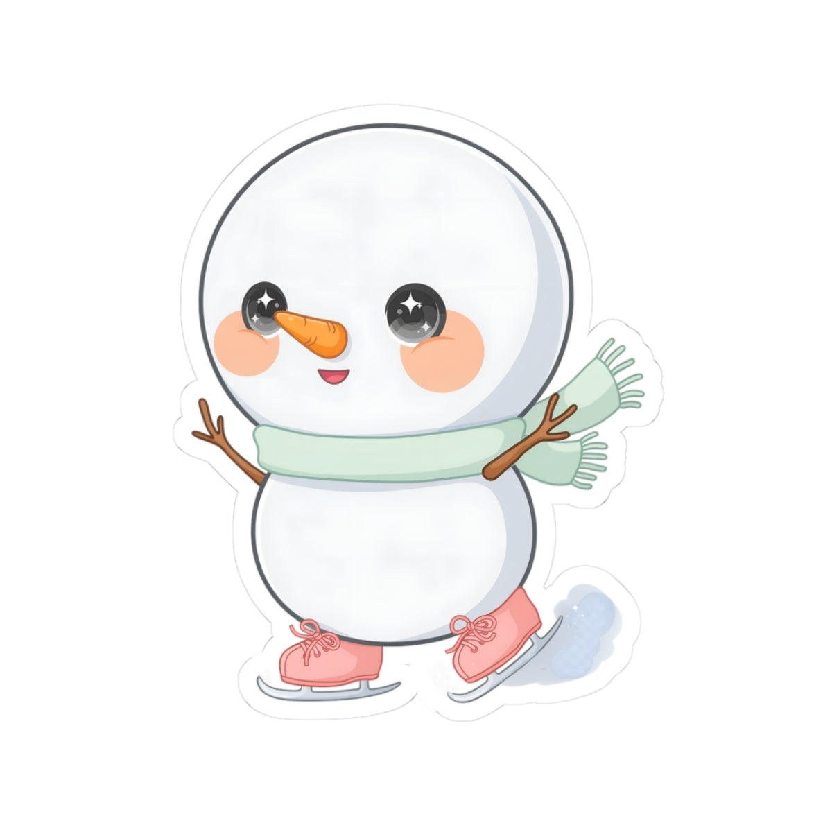Kawaii Snowman Sticker, Cute Ice Skating Winter Decor