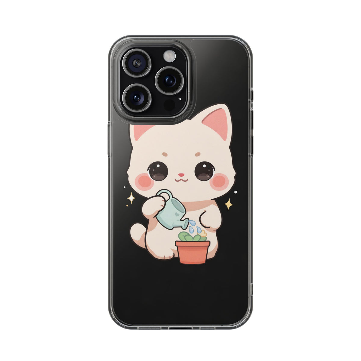Kawaii Cat Phone Case, Cute Plant Lover Gift