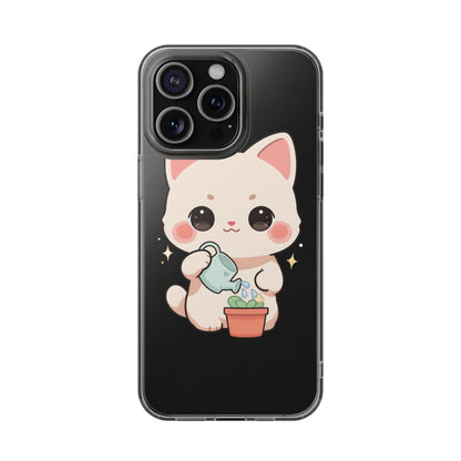 Kawaii Cat Phone Case, Cute Plant Lover Gift