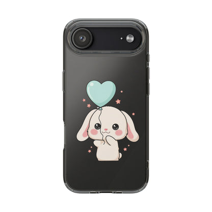 Kawaii Bunny Phone Case with Balloon, Clear Impact-Resistant