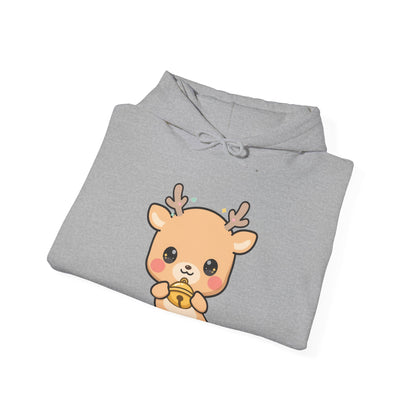 Kawaii Reindeer Hoodie, Cute Christmas Jingle Bell Sweatshirt