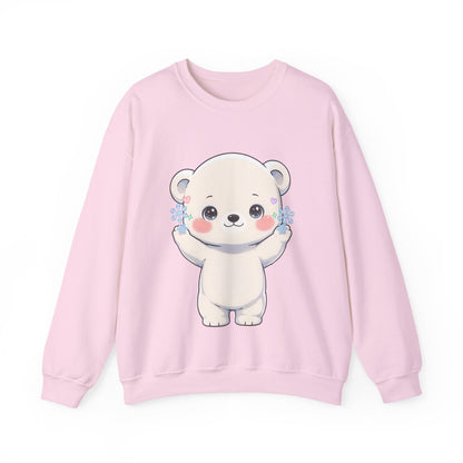 Kawaii Polar Bear Sweatshirt, Cute Snowflake Crewneck