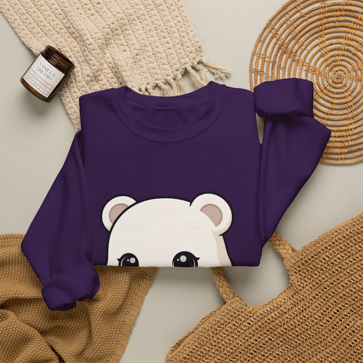 Cute Polar Bear Sweatshirt, Kawaii Ice Skating Cub