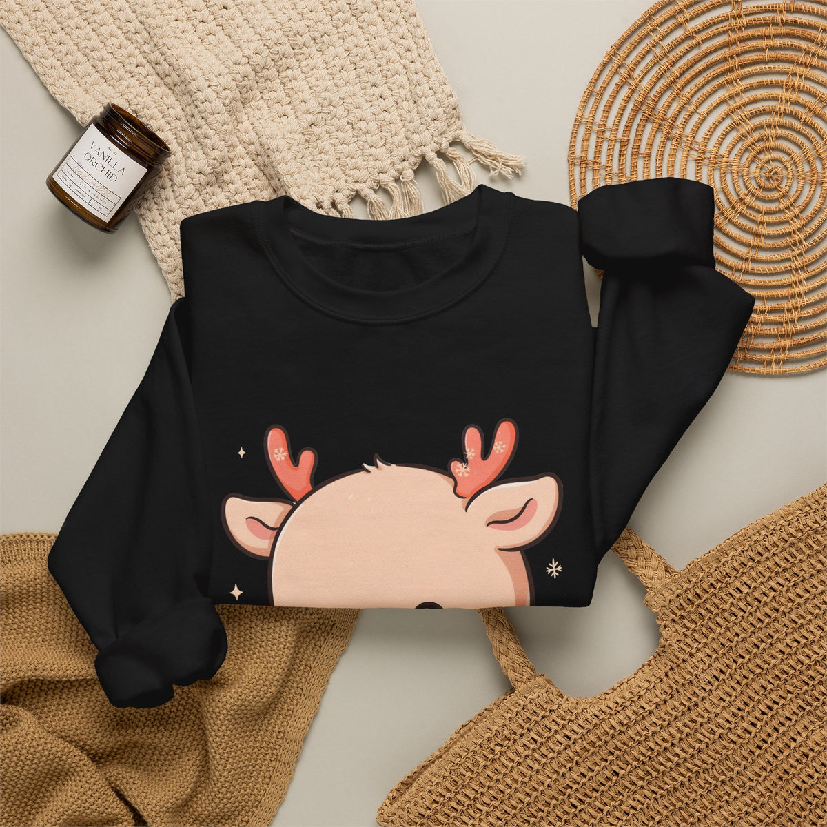 Kawaii Christmas Reindeer Sweatshirt, Cute Holiday Crewneck
