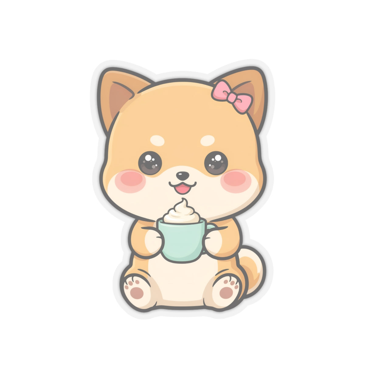 Kawaii Shiba Inu Latte Kiss-Cut Sticker for Coffee Lovers