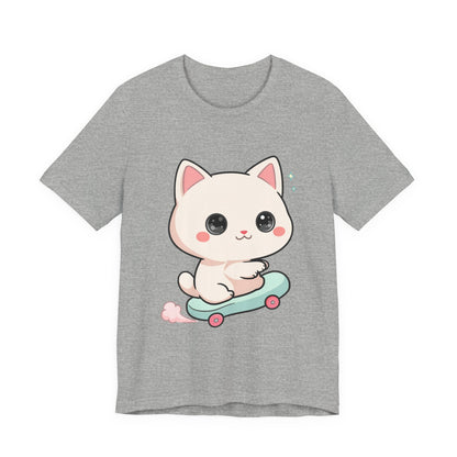 Kawaii Skateboarding Cat T-Shirt – Cute Chibi Kitty Tee