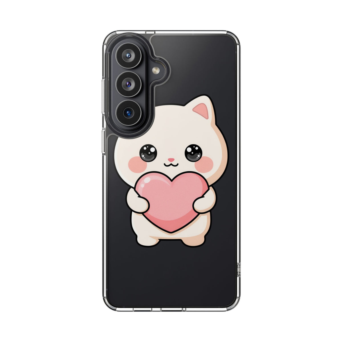 Kawaii Cat Phone Case with Heart, Clear Impact-Resistant