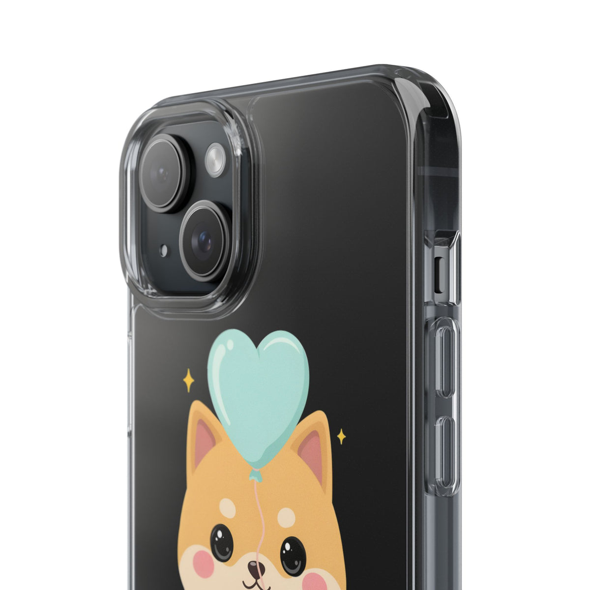 Kawaii Shiba Inu Clear Phone Case with Heart Balloon