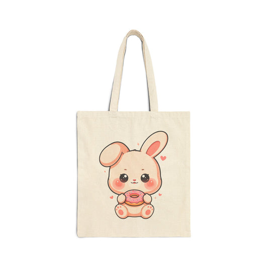 Kawaii Bunny Tote Bag with Donut | Cute Canvas Bag