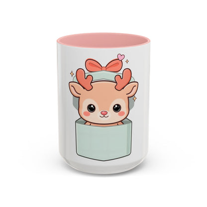 Kawaii Reindeer Christmas Mug, 11oz or 15oz Accent Coffee Mug