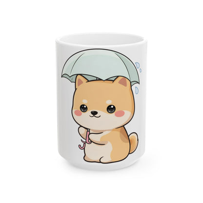 Kawaii Shiba Inu Mug, Cute Rainy Day Dog Gift