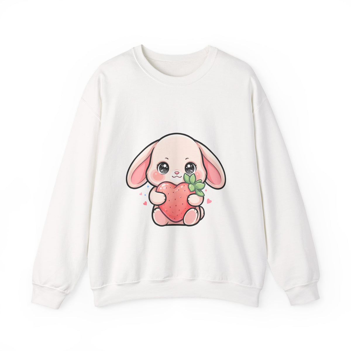 Kawaii Bunny Sweatshirt Hugging a Strawberry