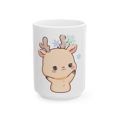 Kawaii Reindeer Mug, Cute Christmas Ceramic Coffee Cup