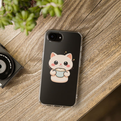 Kawaii Cat Latte Phone Case, Clear Impact-Resistant