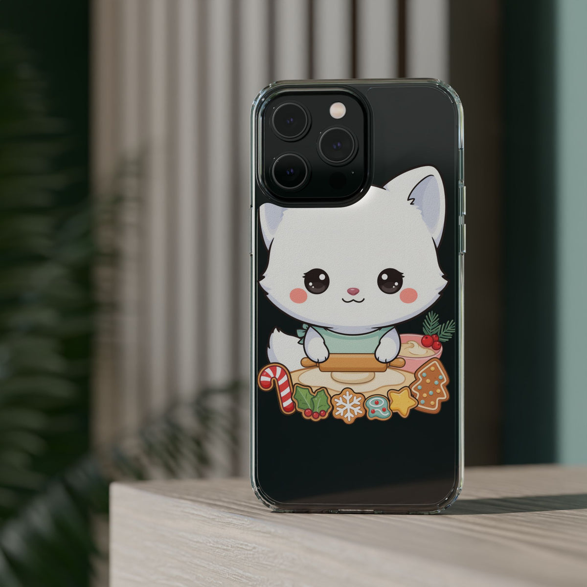 Christmas Fox Clear Phone Case, Kawaii Cookie Baker