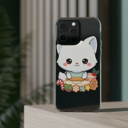Christmas Fox Clear Phone Case, Kawaii Cookie Baker