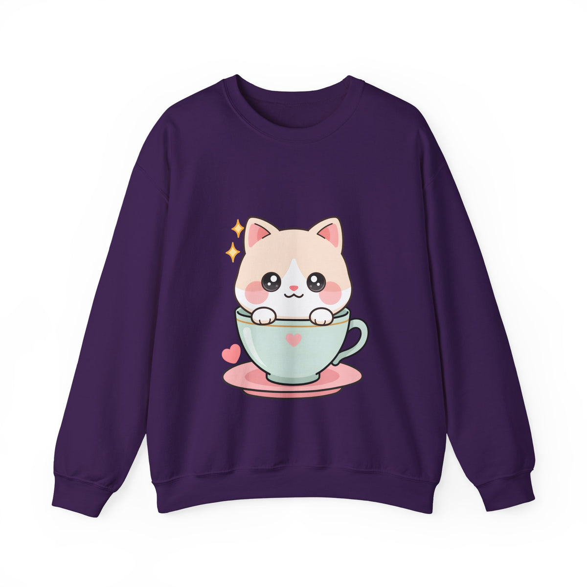 Kawaii Cat Sweatshirt, Cute Cat in Teacup Crewneck