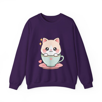 Kawaii Cat Sweatshirt, Cute Cat in Teacup Crewneck