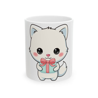 Kawaii Arctic Fox Mug with Gift Box, Cute Ceramic Cup