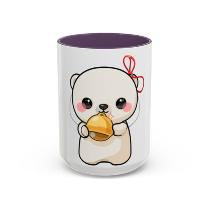 Kawaii Polar Bear Mug, Cute Jingle Bell Accent Coffee Cup