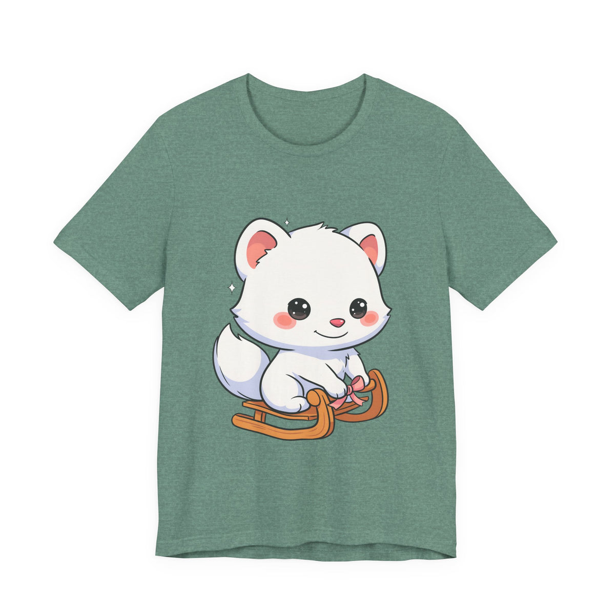 Kawaii Arctic Fox Sledding T-Shirt, Cute Unisex Tee