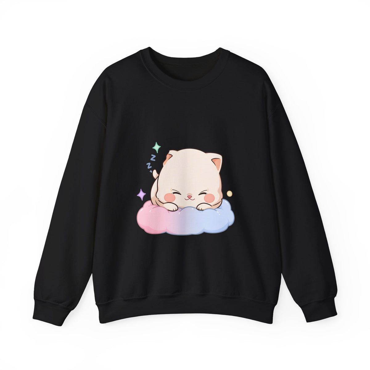 Kawaii Sleeping Cat Sweatshirt, Cozy Cloud Cat Crewneck