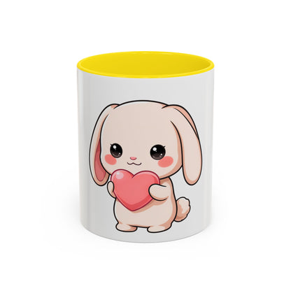 Kawaii Bunny Accent Coffee Mug with Heart, 11oz or 15oz